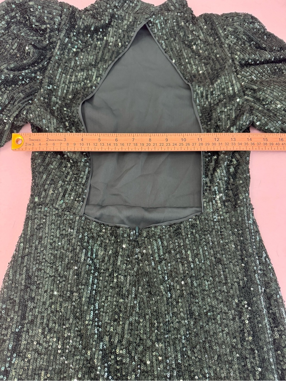 Camila Coelho Cassie Emerald Green Sequin Puff Sleeve Open Back Mini Dress Sz S - Picture 16 of 16
